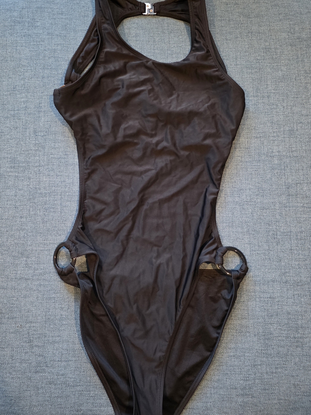 Black One-Piece Swimsuit with Side Ring Accents